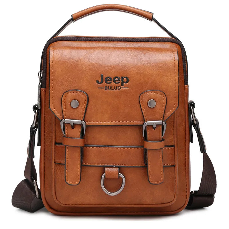 حقيبة JEEP BULUO متعددة الوظائف للأعمال - حقيبة كتف رجالية جلدية كبيرة السعة للرسائل والكروس بودي من العلامة التجارية الكبيرة