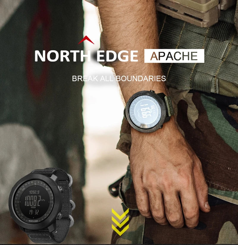 ساعة NORTH EDGE الرياضية الرقمية للرجال - ساعة جري وسباحة عسكرية مع مقياس الارتفاع والبارومتر والبوصلة مقاومة للماء 50 متر