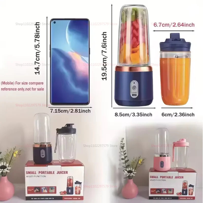 خلاط مزدوج متعدد الوظائف قابل للشحن USB - عصارة فواكه كهربائية محمولة بـ6 شفرات للعصائر والسموذي