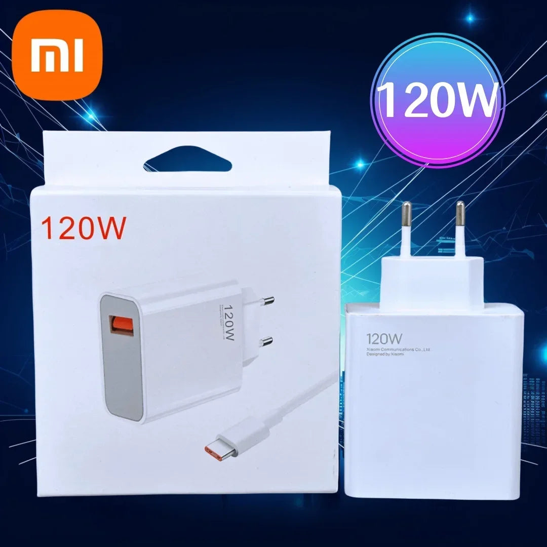 شاحن Xiaomi الأصلي 120W فائق السرعة - محول حائط هايبر تشارج مع كابل Type-C لهواتف Xiaomi 13 و 12 و 11 Ultra و Redmi