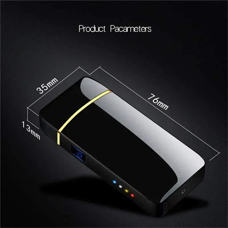 ولاعة كهربائية مقاومة للرياح 2025 - ولاعة معدنية بقوس مزدوج بلازما قابلة للشحن USB مع شاشة LED