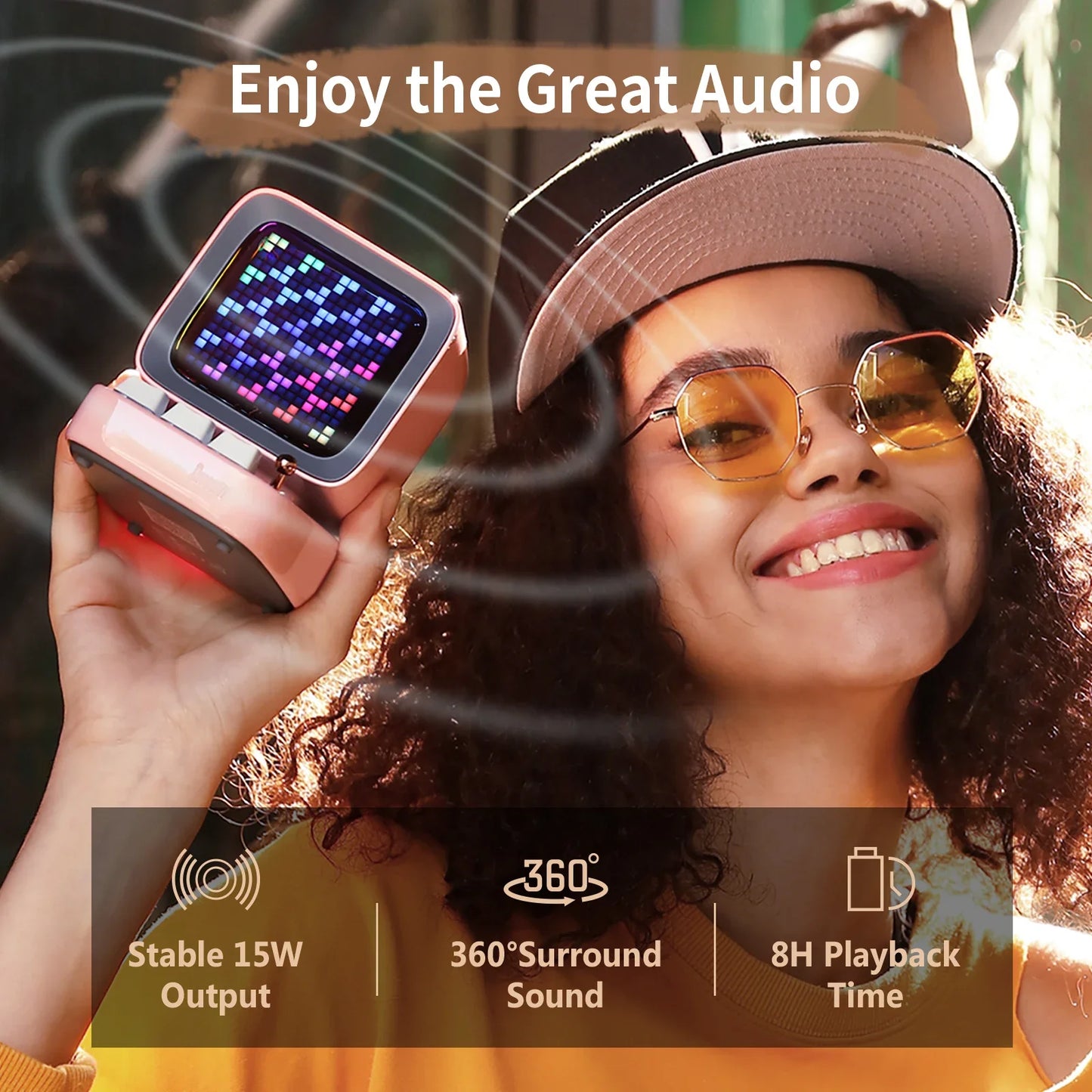 سماعة Divoom Ditoo-Pro بكسل آرت ريترو - سماعة بلوتوث محمولة مع منبه وشاشة LED قابلة للتخصيص هدية لطيفة للمنزل