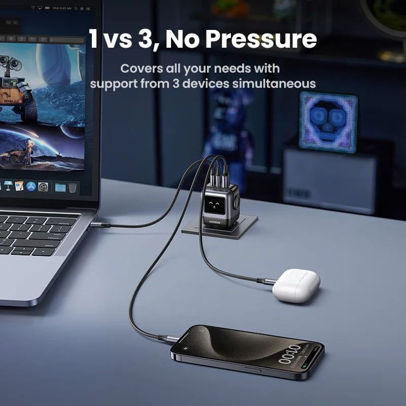 شاحن UGREEN 65W GaN بتصميم روبوت Uno - شاحن سريع PD مع PPS PD3.0 لهواتف iPhone 17 و 16 و 15 ولابتوب Xiaomi وMacbook Pro