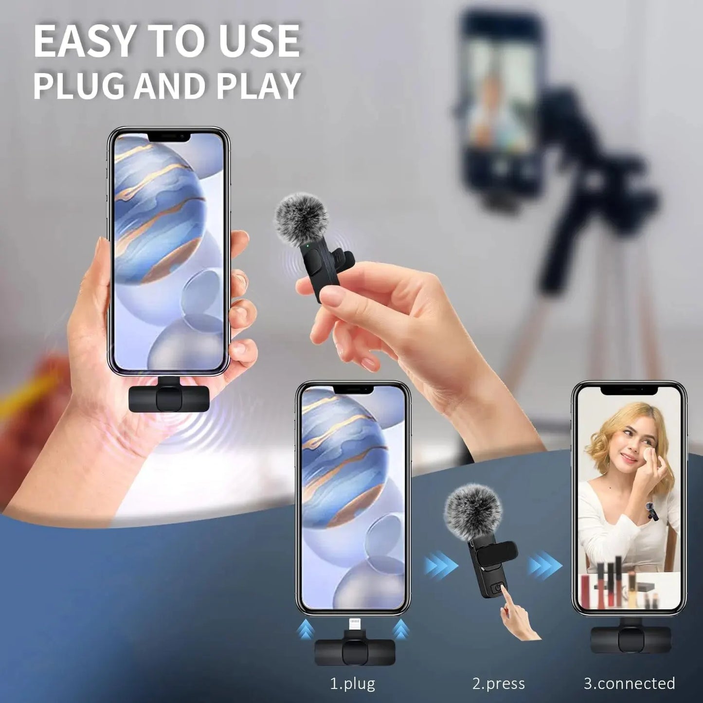 ميكروفون Lavalier لاسلكي للتسجيل - iPhone وAndroid