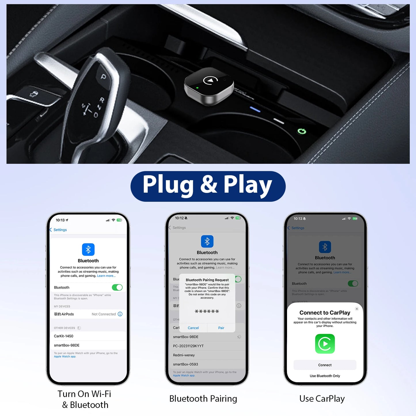 محول CarPlay لاسلكي 2 في 1 - يحول السلكي إلى لاسلكي لهواتف iPhone مع تحكم لاسلكي Plug & Play