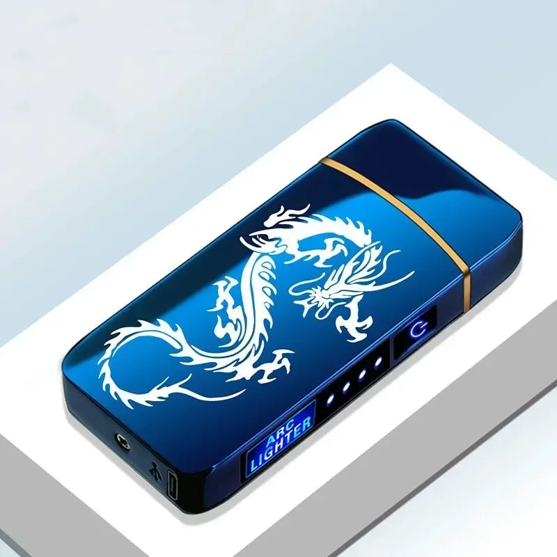 ولاعة كهربائية مقاومة للرياح 2025 - ولاعة معدنية بقوس مزدوج بلازما قابلة للشحن USB مع شاشة LED