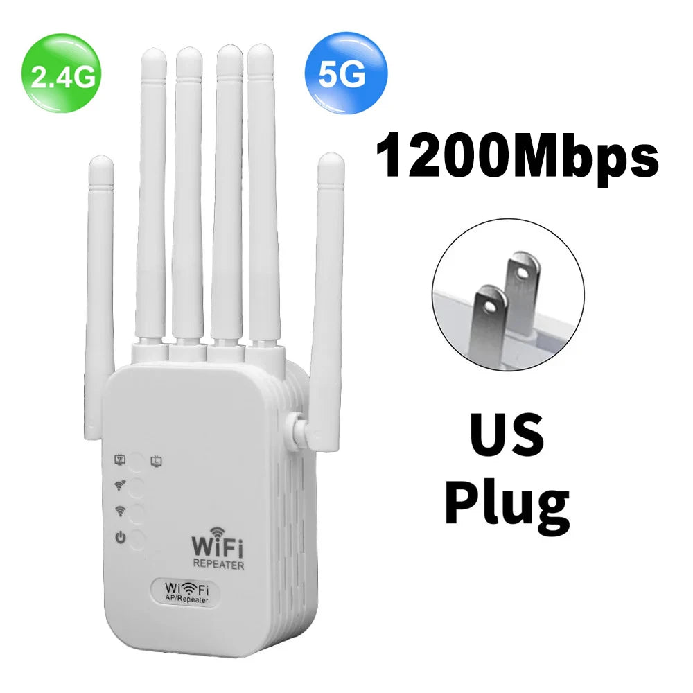 مقوي واي فاي Kebidumei 1200Mbps لاسلكي - موسع إشارة WiFi مضخم شبكة مزدوج التردد 2.4G و 5G راوتر 802.11ac