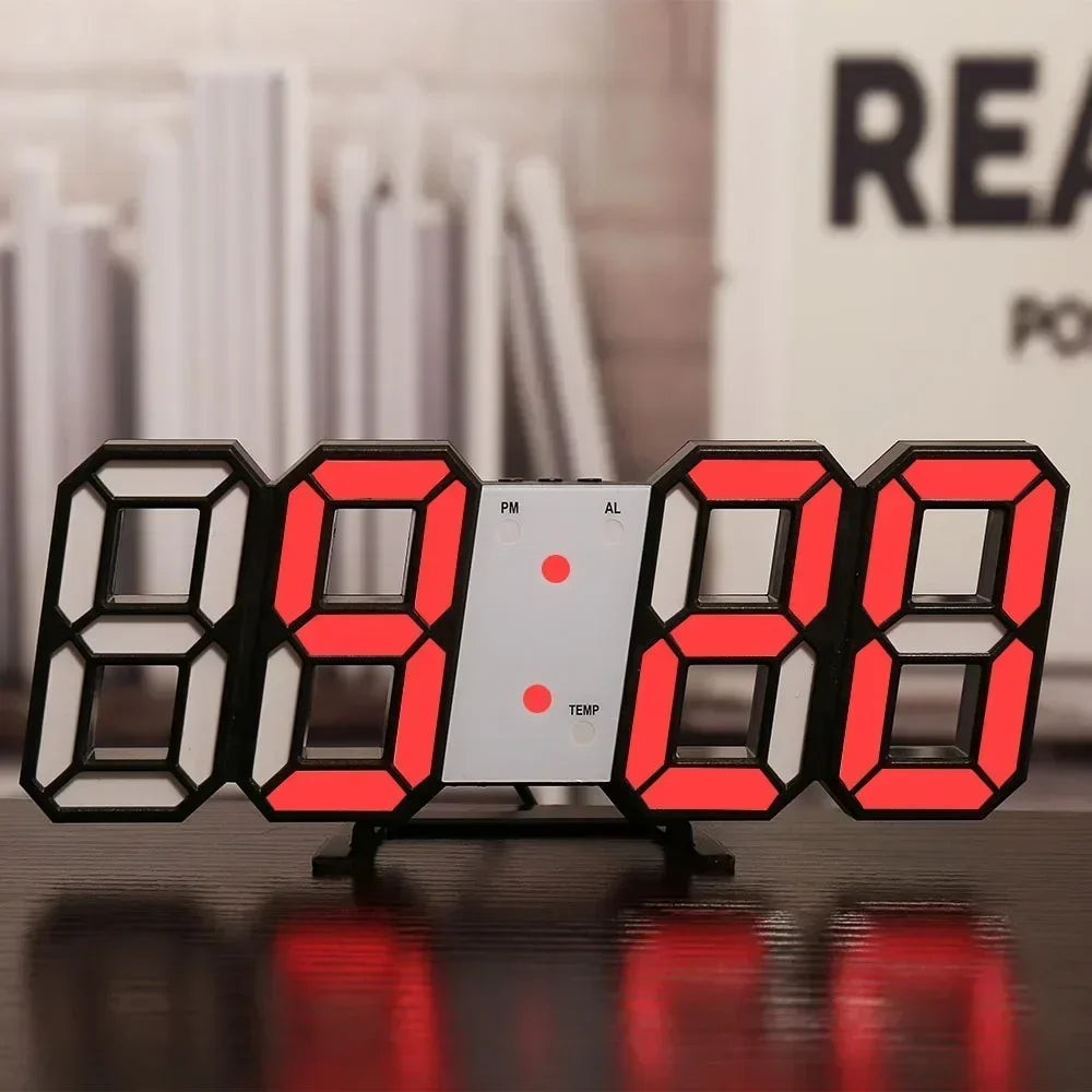 ساعة LED رقمية ثلاثية الأبعاد للحائط - ديكور متوهج بوضع ليلي قابل للتعديل لغرفة النوم والمنزل
