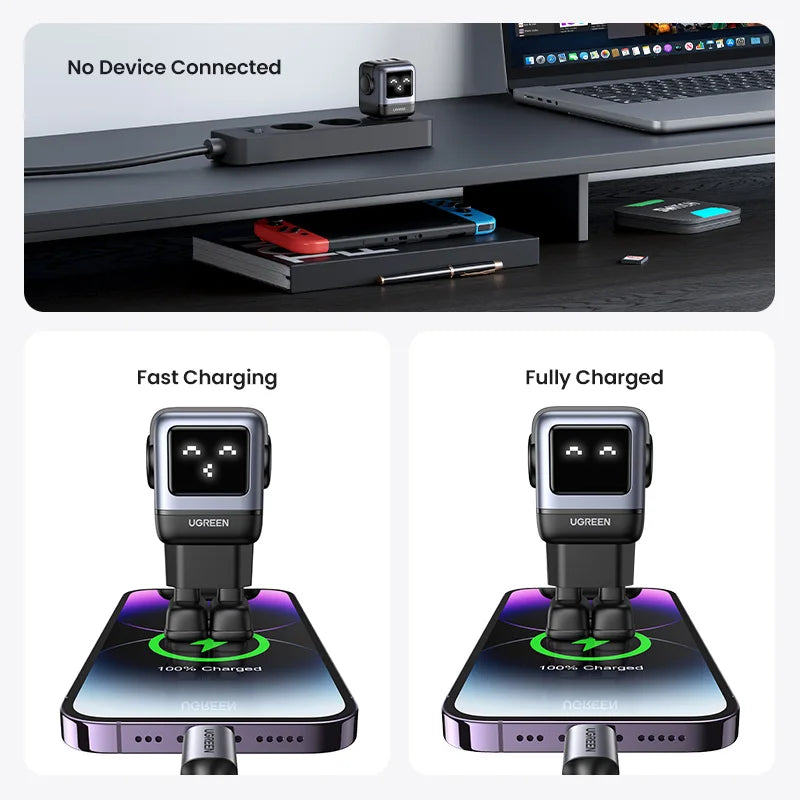 شاحن UGREEN 65W GaN بتصميم روبوت Uno - شاحن سريع PD مع PPS PD3.0 لهواتف iPhone 17 و 16 و 15 ولابتوب Xiaomi وMacbook Pro