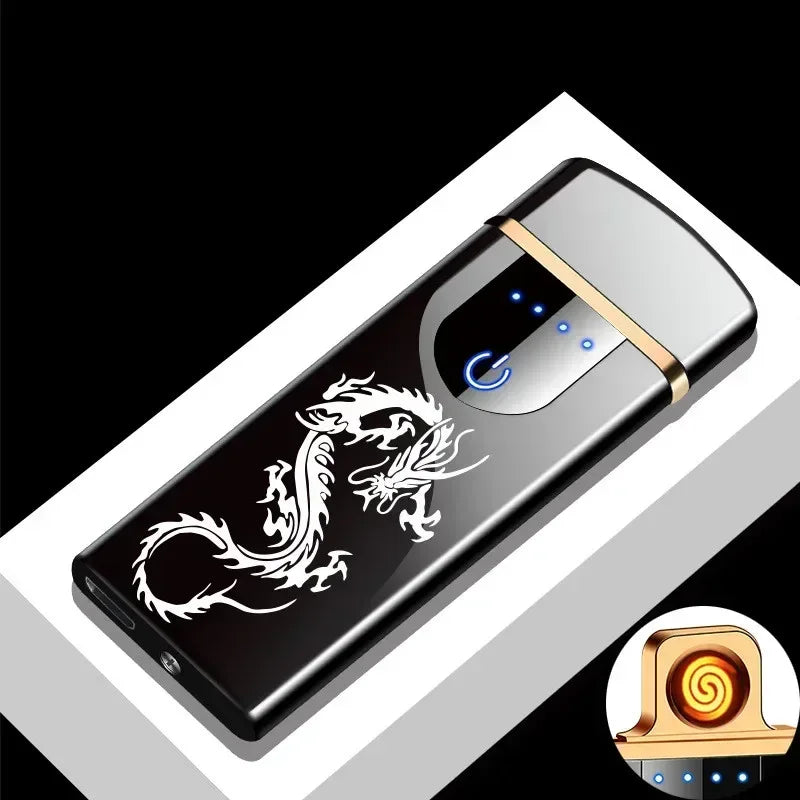 ولاعة كهربائية مقاومة للرياح 2025 - ولاعة معدنية بقوس مزدوج بلازما قابلة للشحن USB مع شاشة LED