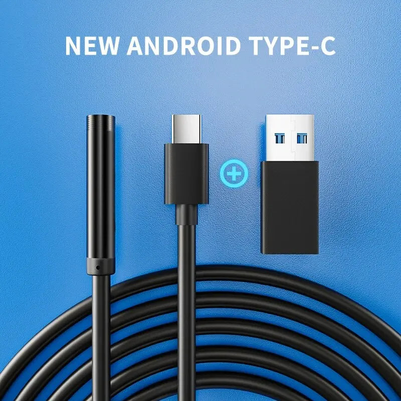 كاميرا منظار TYPE-C 7.0 مم مقاومة للماء IP67 - كاميرا فحص مرنة مع 6 مصابيح LED قابلة للتعديل للهاتف والكمبيوتر