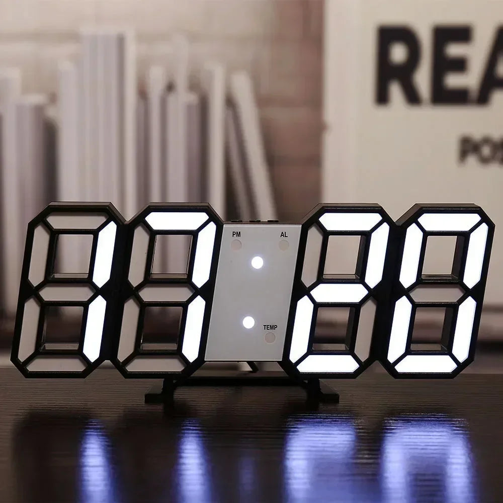 ساعة LED رقمية ثلاثية الأبعاد للحائط - ديكور متوهج بوضع ليلي قابل للتعديل لغرفة النوم والمنزل