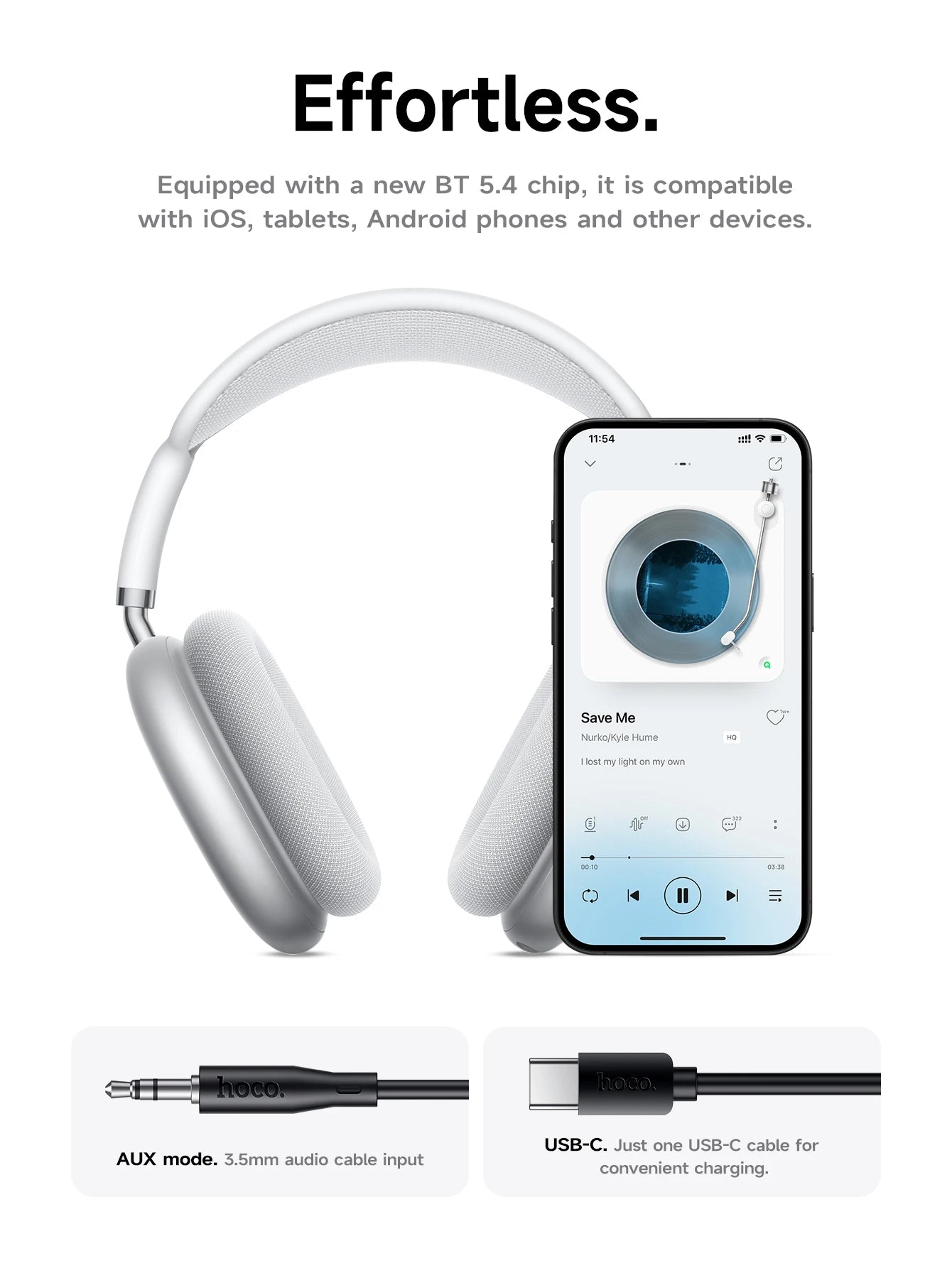 سماعات HOCO W65 بلوتوث 5.4 الجديدة - سماعات كبيرة HiFi للموسيقى والرياضة والألعاب لآيفون وأندرويد مع ميكروفون