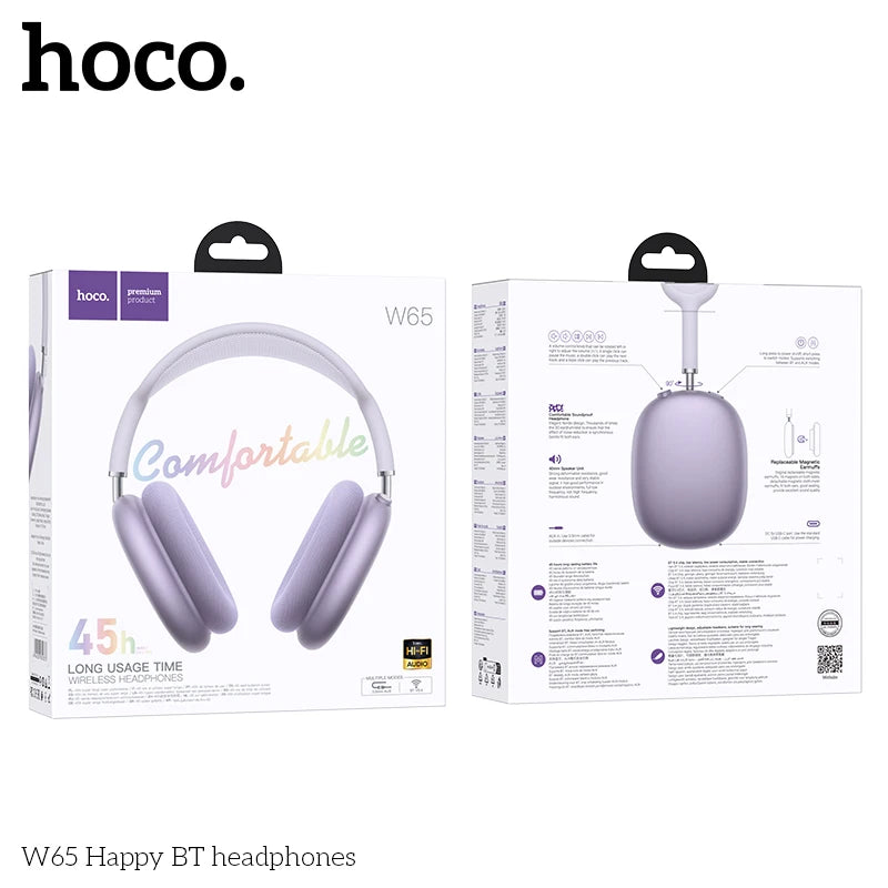 سماعات HOCO W65 بلوتوث 5.4 الجديدة - سماعات كبيرة HiFi للموسيقى والرياضة والألعاب لآيفون وأندرويد مع ميكروفون