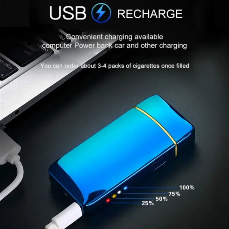 ولاعة كهربائية مقاومة للرياح 2025 - ولاعة معدنية بقوس مزدوج بلازما قابلة للشحن USB مع شاشة LED