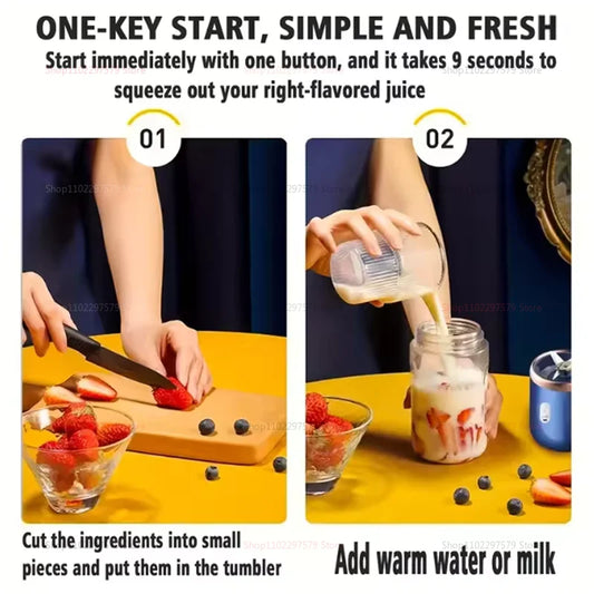 خلاط مزدوج متعدد الوظائف قابل للشحن USB - عصارة فواكه كهربائية محمولة بـ6 شفرات للعصائر والسموذي