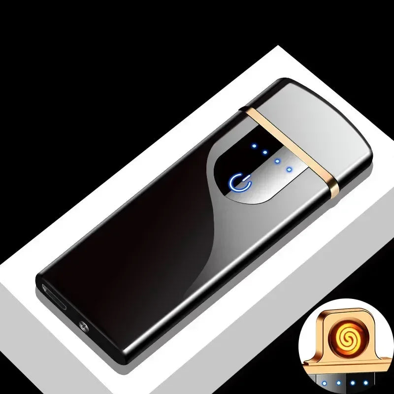 ولاعة كهربائية مقاومة للرياح 2025 - ولاعة معدنية بقوس مزدوج بلازما قابلة للشحن USB مع شاشة LED