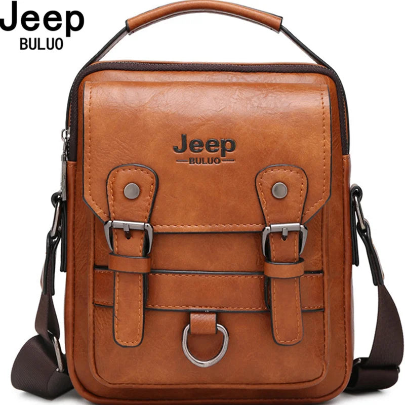 حقيبة JEEP BULUO متعددة الوظائف للأعمال - حقيبة كتف رجالية جلدية كبيرة السعة للرسائل والكروس بودي من العلامة التجارية الكبيرة