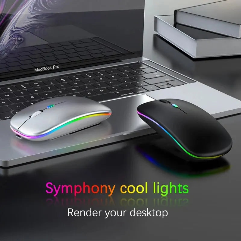 ماوس لاسلكي RGB قابل للشحن - ماوس بلوتوث للألعاب مع إضاءة LED خلفية مريح للابتوب والكمبيوتر 3600DPI