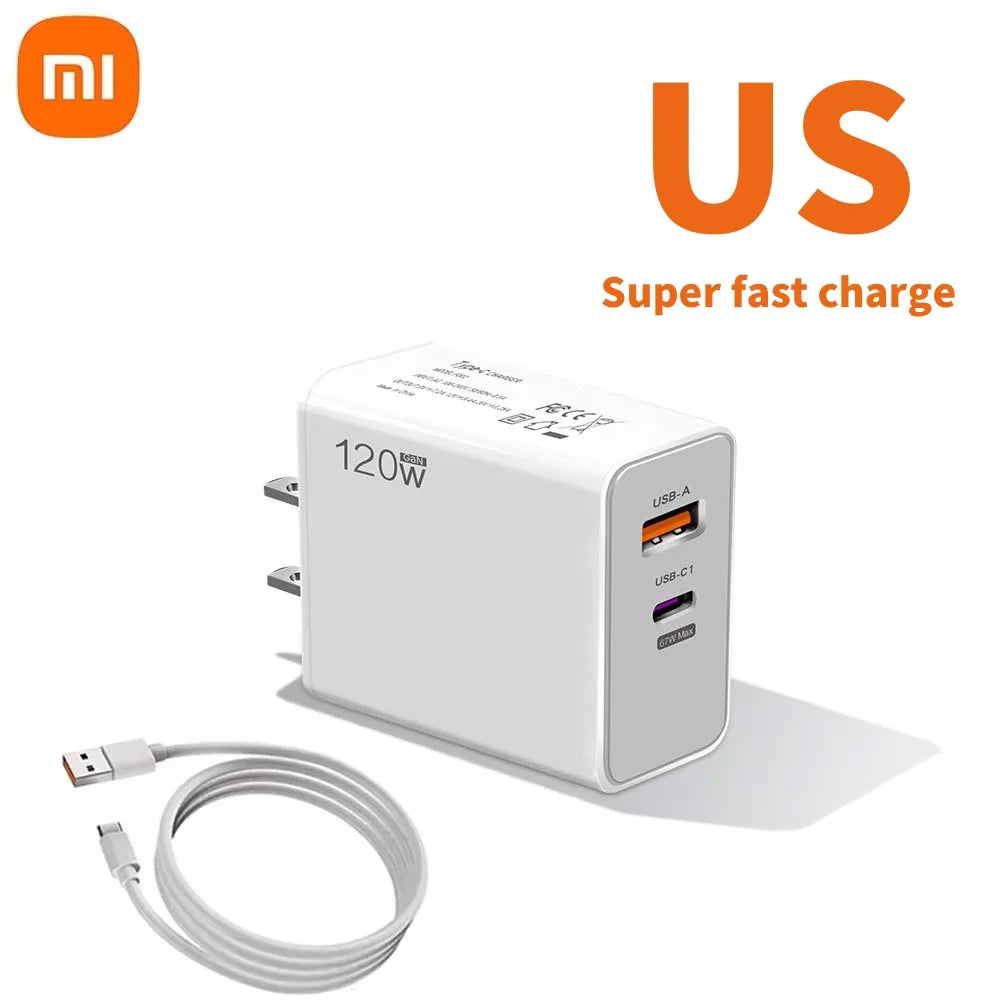 شاحن Xiaomi الأصلي 120W فائق السرعة - محول حائط هايبر تشارج مع كابل Type-C لهواتف Xiaomi 13 و 12 و 11 Ultra و Redmi