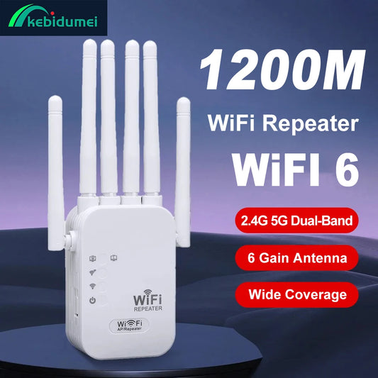 مقوي واي فاي Kebidumei 1200Mbps لاسلكي - موسع إشارة WiFi مضخم شبكة مزدوج التردد 2.4G و 5G راوتر 802.11ac