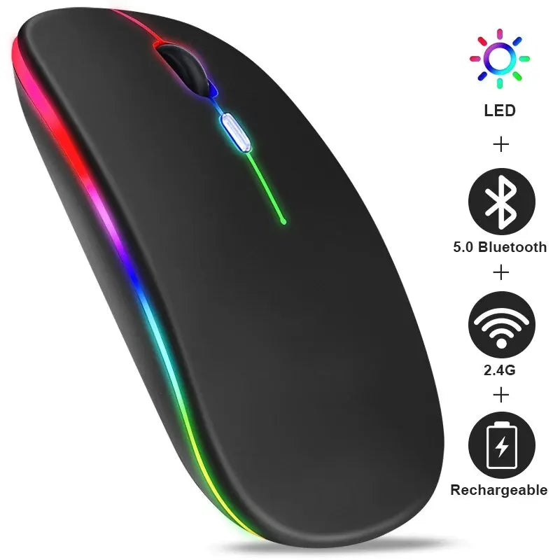 ماوس لاسلكي RGB قابل للشحن - ماوس بلوتوث للألعاب مع إضاءة LED خلفية مريح للابتوب والكمبيوتر 3600DPI