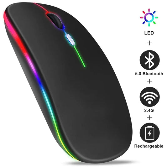ماوس لاسلكي RGB قابل للشحن - ماوس بلوتوث للألعاب مع إضاءة LED خلفية مريح للابتوب والكمبيوتر 3600DPI