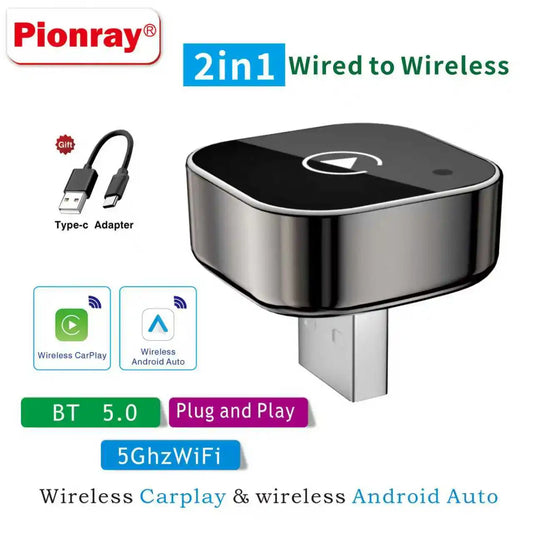 محول CarPlay لاسلكي 2 في 1 - يحول السلكي إلى لاسلكي لهواتف iPhone مع تحكم لاسلكي Plug & Play