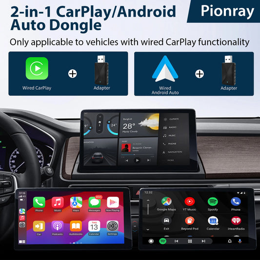 محول CarPlay لاسلكي 2 في 1 - يحول السلكي إلى لاسلكي لهواتف iPhone مع تحكم لاسلكي Plug & Play