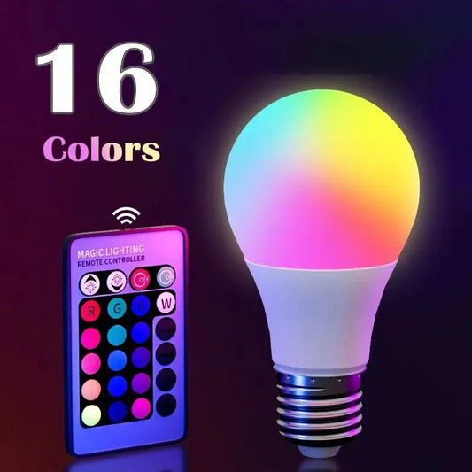 لمبة LED ملونة RGB بـ 16 لون - لمبة متعددة الألوان E27 220V للإضاءة المنزلية قابلة للتعتيم مع ريموت كنترول 24 زر