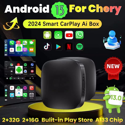 صندوق Android 13 الذكي للسيارة - محول CarPlay لاسلكي وAndroid Auto مع Netflix وYouTube لسيارات Chery Arrizo 5 و 7 وTiggo 3 و 3X و 5X
