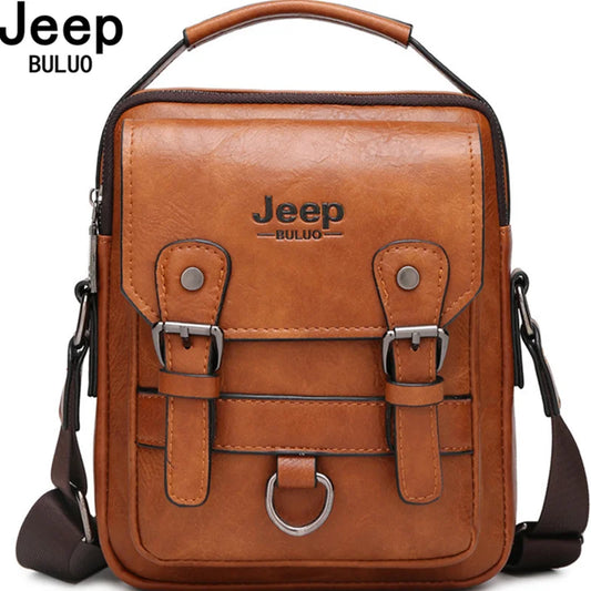 حقيبة JEEP BULUO متعددة الوظائف للأعمال - حقيبة كتف رجالية جلدية كبيرة السعة للرسائل والكروس بودي من العلامة التجارية الكبيرة